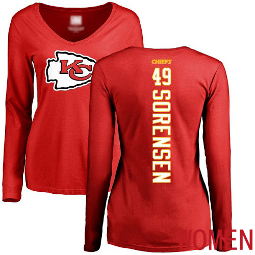 Women Kansas City Chiefs #49 Sorensen Daniel Red Backer Slim Fit Long Sleeve NFL T Shirt->nfl t-shirts->Sports Accessory